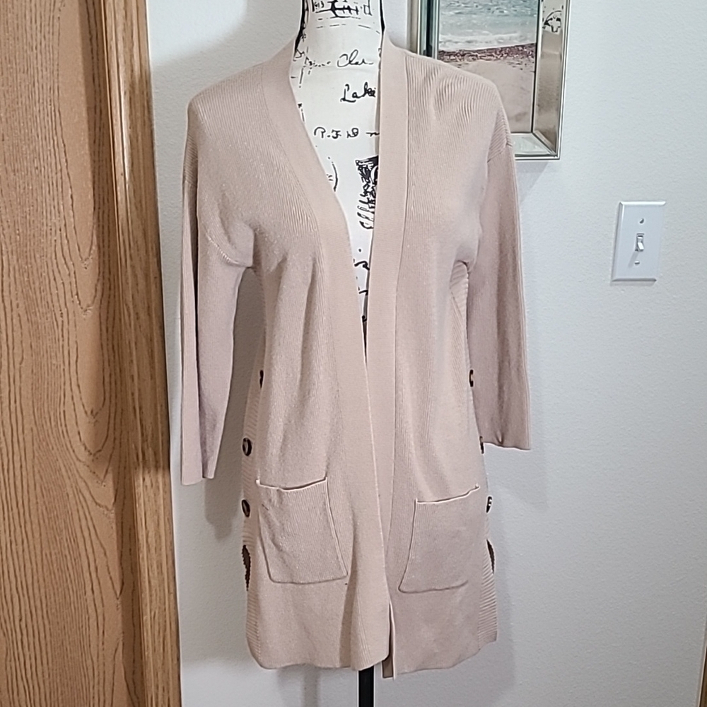 Adyson Parker Tan beige button side cozy cardigan with pockets